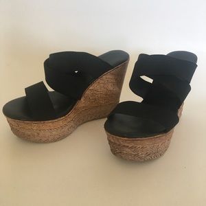 Charles by Charles David Black Strap Cork Wedges